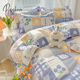 Pisoshare Kawaii Washed Cotton Bedding Set For Kids Girls Cute Print Duvet Cover Single Full Queen