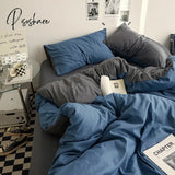 Pisoshare King Queen Bedding Set 4 Pieces Bed Solid Color Duvet Cover Pillow Case Sheet Ab Side