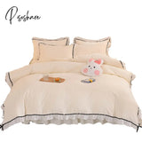 Pisoshare Korean Girl Heart Solid Color Bedding Set Cute Princess Style Cotton Bed Skirt Full Queen