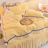 Pisoshare Korean Girl Heart Solid Color Bedding Set Cute Princess Style Cotton Bed Skirt Full Queen