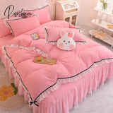 Pisoshare Korean Girl Heart Solid Color Bedding Set Cute Princess Style Cotton Bed Skirt Full Queen