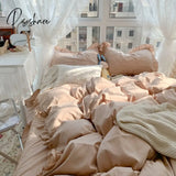 Pisoshare Korean Girl Princess Style Solid Color Bedding Fitted Set Cute Cotton Ruffle Duvet Cover