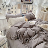 Pisoshare Korean Girl Princess Style Solid Color Bedding Fitted Set Cute Cotton Ruffle Duvet Cover