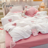 Pisoshare Korean Ins Cute Bedding Set Ruffle Pillowcase Cotton Flat Bed Sheets Queen Size Simple