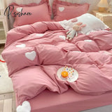 Pisoshare Korean Ins Cute Bedding Set Ruffle Pillowcase Cotton Flat Bed Sheets Queen Size Simple