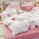 Pisoshare Korean Ins Cute Bedding Set Ruffle Pillowcase Cotton Flat Bed Sheets Queen Size Simple