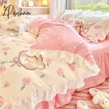 Pisoshare Korean Ins Girl Princess Style Bedding Set Kawaii Ruffle Bed Skirt Sheet Full Queen Size