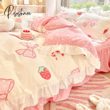 Pisoshare Korean Ins Girl Princess Style Bedding Set Kawaii Ruffle Bed Skirt Sheet Full Queen Size