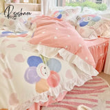 Pisoshare Korean Ins Girl Princess Style Bedding Set Kawaii Ruffle Bed Skirt Sheet Full Queen Size