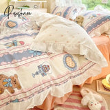 Pisoshare Korean Ins Girl Princess Style Bedding Set Kawaii Ruffle Bed Skirt Sheet Full Queen Size