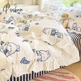 Pisoshare Korean Ins Girl Princess Style Bedding Set Kawaii Ruffle Bed Skirt Sheet Full Queen Size