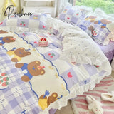 Pisoshare Korean Ins Girl Princess Style Bedding Set Kawaii Ruffle Bed Skirt Sheet Full Queen Size