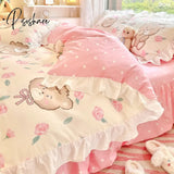 Pisoshare Korean Ins Girl Princess Style Bedding Set Kawaii Ruffle Bed Skirt Sheet Full Queen Size