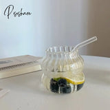 Pisoshare Korean Ins Style Fruit Juice Water Cup With Straw Large Capacity Heat-Resistant Glass