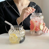 Pisoshare Korean Ins Style Fruit Juice Water Cup With Straw Large Capacity Heat-Resistant Glass