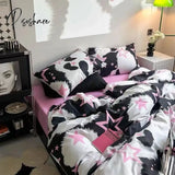 Pisoshare Korean Princess Heart Print Bedding Sets 3/4Pcs Cute Kids Girl Adult Bed Linings Duvet