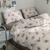 Pisoshare Korean Princess Heart Print Bedding Sets 3/4Pcs Cute Kids Girl Adult Bed Linings Duvet