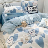 Pisoshare Korean Princess Heart Print Bedding Sets 3/4Pcs Cute Kids Girl Adult Bed Linings Duvet