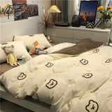 Pisoshare Korean Princess Heart Print Bedding Sets 3/4Pcs Cute Kids Girl Adult Bed Linings Duvet