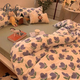 Pisoshare Korean Princess Heart Print Bedding Sets 3/4Pcs Cute Kids Girl Adult Bed Linings Duvet