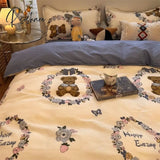 Pisoshare Korean Princess Heart Print Bedding Sets 3/4pcs Cute Kids Girl Adult Bed Linings Duvet Cover Bed Sheet Pillowcase Home Textile