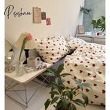 Pisoshare Korean Princess Heart Print Bedding Sets 3/4Pcs Cute Kids Girl Adult Bed Linings Duvet