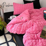 Pisoshare Korean Princess Pink Seersucker Bedding Kawaii Bed Skirt Duvet Cover Solid Color Queen