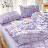 Pisoshare Korean Princess Pink Seersucker Bedding Kawaii Bed Skirt Duvet Cover Solid Color Queen