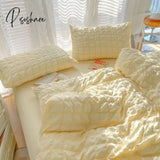 Pisoshare Korean Princess Pink Seersucker Bedding Kawaii Bed Skirt Duvet Cover Solid Color Queen