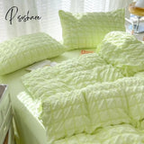 Pisoshare Korean Princess Pink Seersucker Bedding Kawaii Bed Skirt Duvet Cover Solid Color Queen