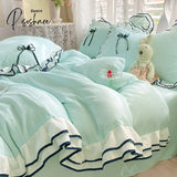 Pisoshare Korean Princess Style Bedding Set For Women Double Ruffle Lace Duvet Cover Full Queen