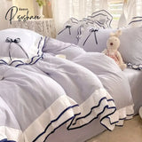 Pisoshare Korean Princess Style Bedding Set For Women Double Ruffle Lace Duvet Cover Full Queen