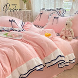 Pisoshare Korean Princess Style Bedding Set For Women Double Ruffle Lace Duvet Cover Full Queen