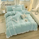 Pisoshare Korean Princess Style Bedding Sets Ins Lace Bowknot Duvet Cover Fitted Sheet For Girl