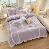 Pisoshare Korean Princess Style Bedding Sets Ins Lace Bowknot Duvet Cover Fitted Sheet For Girl