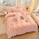 Pisoshare Korean Princess Style Bedding Sets Ins Lace Bowknot Duvet Cover Fitted Sheet For Girl