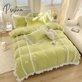 Pisoshare Korean Princess Style Bedding Sets Ins Lace Bowknot Duvet Cover Fitted Sheet For Girl