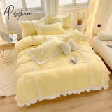 Pisoshare Korean Princess Style Bedding Sets Ins Lace Bowknot Duvet Cover Fitted Sheet For Girl