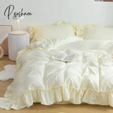 Pisoshare Korean Princess Style Ruffle Bedding Set For Women Cute Lace Duvet Cover Full Queen King