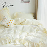 Pisoshare Korean Princess Style Ruffle Bedding Set For Women Cute Lace Duvet Cover Full Queen King