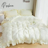 Pisoshare Korean Princess Style Ruffle Bedding Set For Women Cute Lace Duvet Cover Full Queen King