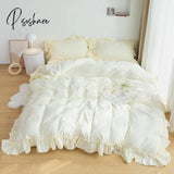 Pisoshare Korean Princess Style Ruffle Bedding Set For Women Cute Lace Duvet Cover Full Queen King