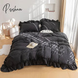 Pisoshare Korean Princess Style Ruffle Bedding Set For Women Cute Lace Duvet Cover Full Queen King