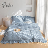 Pisoshare Korean Princess Style Ruffle Bedding Set For Women Cute Lace Duvet Cover Full Queen King