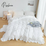 Pisoshare Korean Princess Style Ruffle Bedding Set For Women Cute Lace Duvet Cover Full Queen King