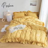 Pisoshare Korean Princess Style Ruffle Bedding Set For Women Cute Lace Duvet Cover Full Queen King