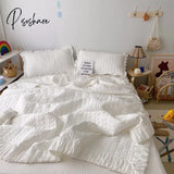 Pisoshare Korean Ruffles Quilted Summer Blanket Princess Pleated Solid Queen Quilts Soft