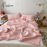 Pisoshare Korean Ruffles Quilted Summer Blanket Princess Pleated Solid Queen Quilts Soft