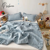 Pisoshare Korean Ruffles Quilted Summer Blanket Princess Pleated Solid Queen Quilts Soft