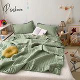 Pisoshare Korean Ruffles Quilted Summer Blanket Princess Pleated Solid Queen Quilts Soft